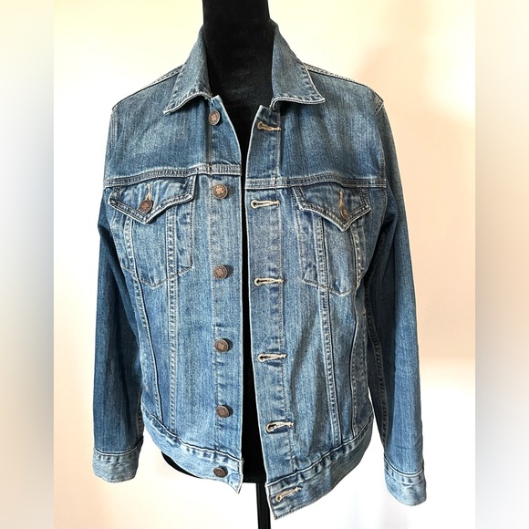Lucky Brand Tomboy Trucker Distressed Blue Denim Jean Jacket  Cabincore Size Med - Picture 2 of 7